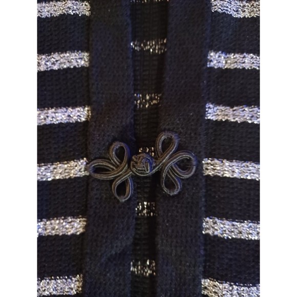 Jones New York Signature Womens Cardigan Black Silver Striped Sweater Medium - Picture 3 of 8